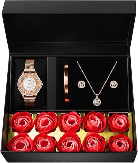 PURSEILVER 4-Piece Rose Gold Jewelry Set
